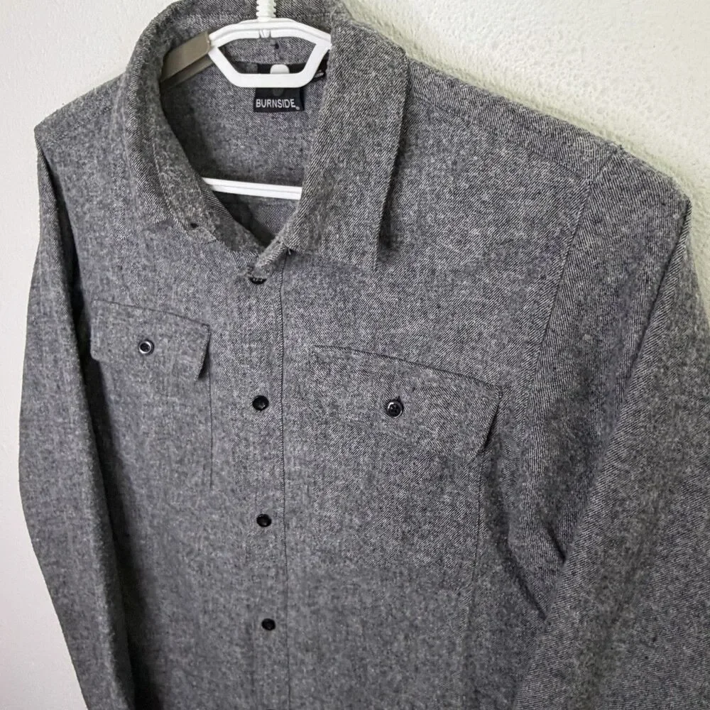 Burnside Button Up Shirt Gray Long Sleeve Men’s Small